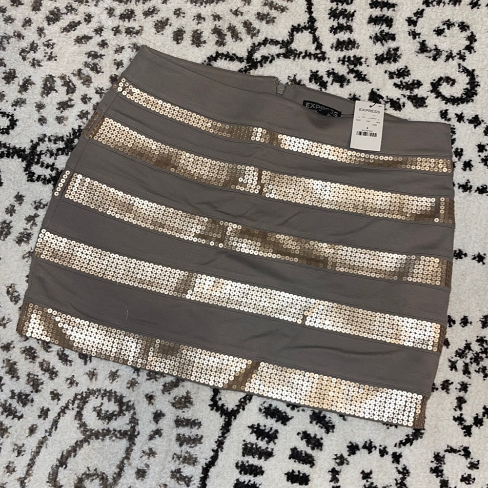 EXPRESS Sequenced Fashion Mini Skirt Beige Tan
